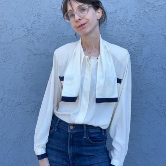 90s blouse size 10 Medium Nautical top Evan Picone - Picture 12 of 14